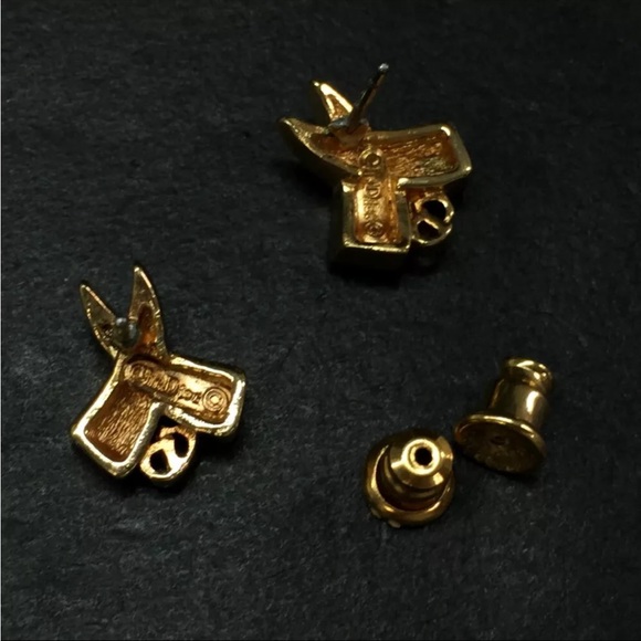 DIOR Logo CD Pierced Earrings Rhinestone Accent Gold - Picture 6 of 10